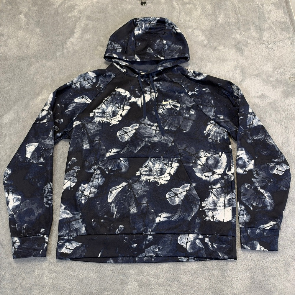 Nike Hoodie Mens Med Navy Floral Tie Dye Therma-FIT Pullover Sweatshirt Walking